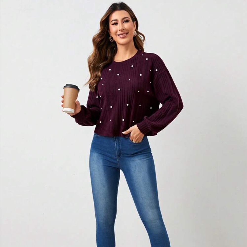 SHEIN light weight purple pearl sweater
